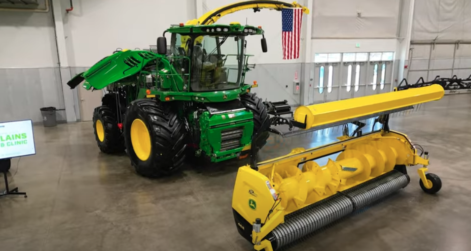 A shot of John Deere harvester equipment.